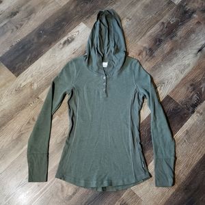 Columbia thermal henley hoodie long sleeve shirt khaki green activewear womens S